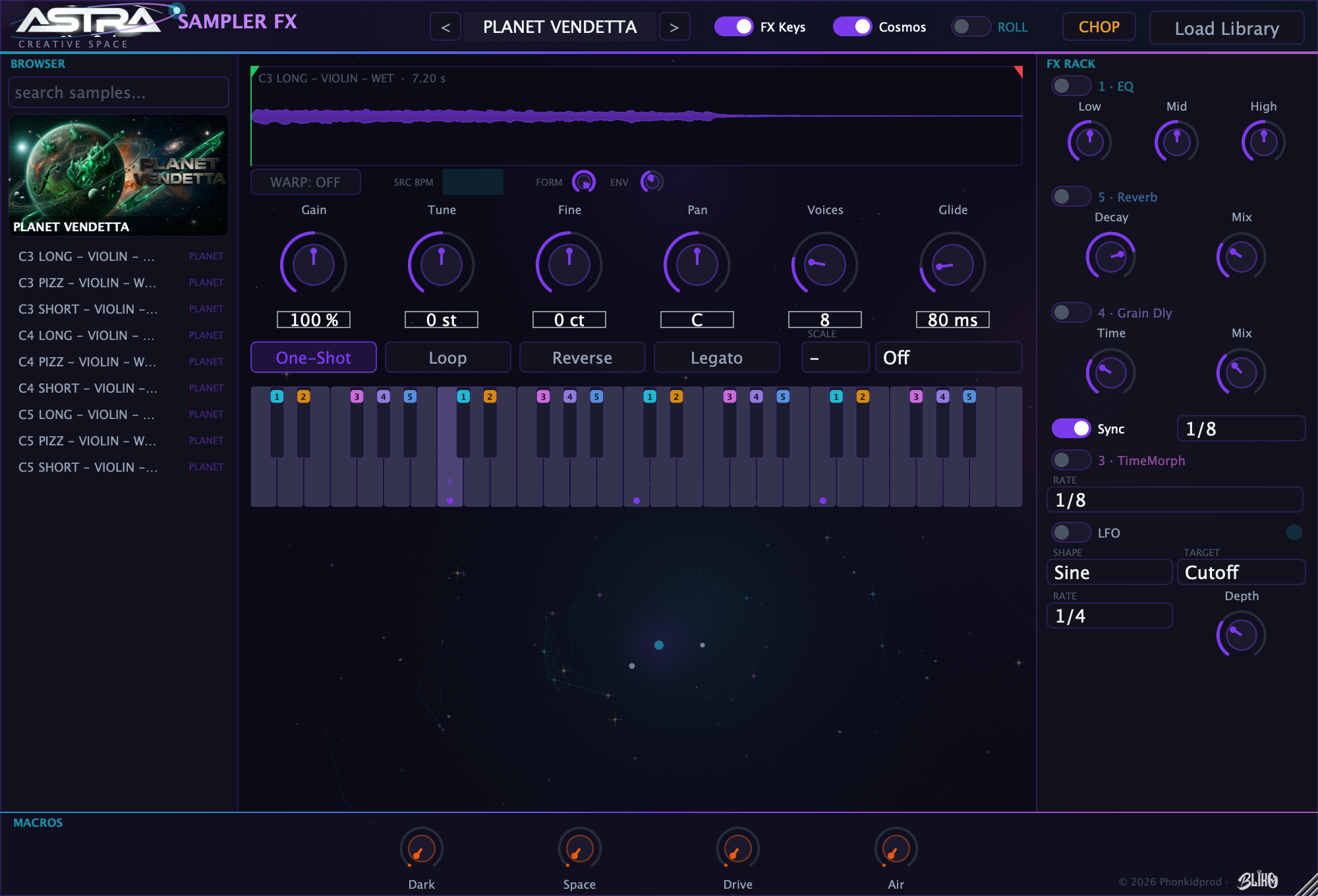 PLANET VENDETTA violin articulations in Astra Sampler FX